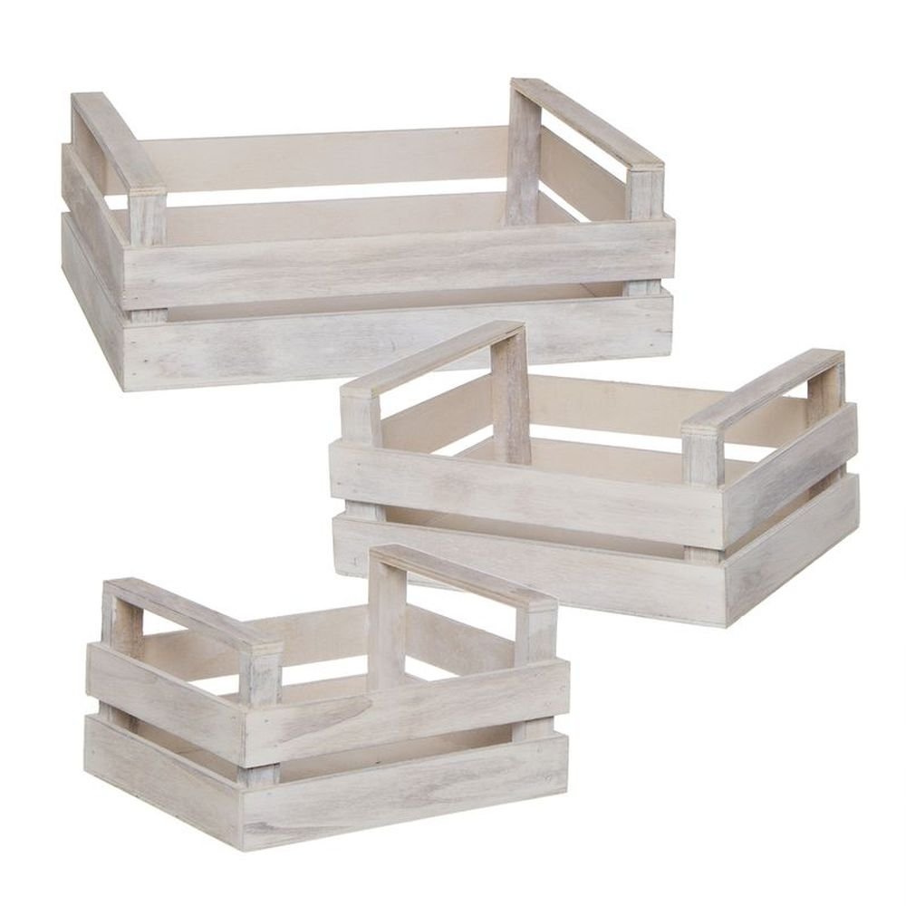 JUEGO 3 CAJAS MADERA BLANCA | DCASA | 1 UNIDAD | 8435551177048
