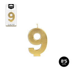 VELA NUMERO 9 ORO METALIZADO 8,5CM | AMBER MOOD OH YEAH | ENVASE 12 UDS. UNIDAD | 8435557700677