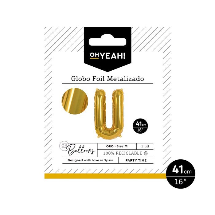 GLOBO POLIAMIDA LETRA U 41CM-16 ORO METALIZADO 1 UD | AMBER MOOD OH YEAH | 1 UNIDAD | 8435557703050