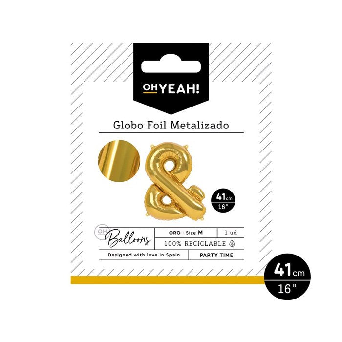 GLOBO POLIAMIDA LETRA & 41CM-16 ORO METALIZADO 1 UD | AMBER MOOD OH YEAH | 1 UNIDAD | 8435557703920