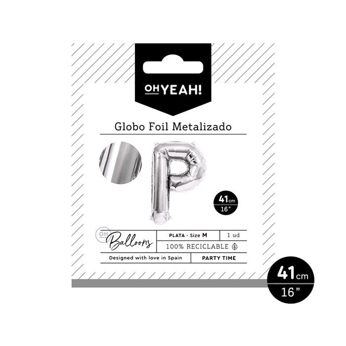 GLOBO POLIAMIDA LETRA P 41CM-16PLATA METALIZADO 1 UD | AMBER MOOD OH YEAH | 1 UNIDAD | 8435557704095
