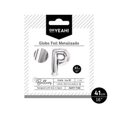 GLOBO POLIAMIDA LETRA P 41CM-16PLATA METALIZADO 1 UD | AMBER MOOD OH YEAH | 1 UNIDAD | 8435557704095