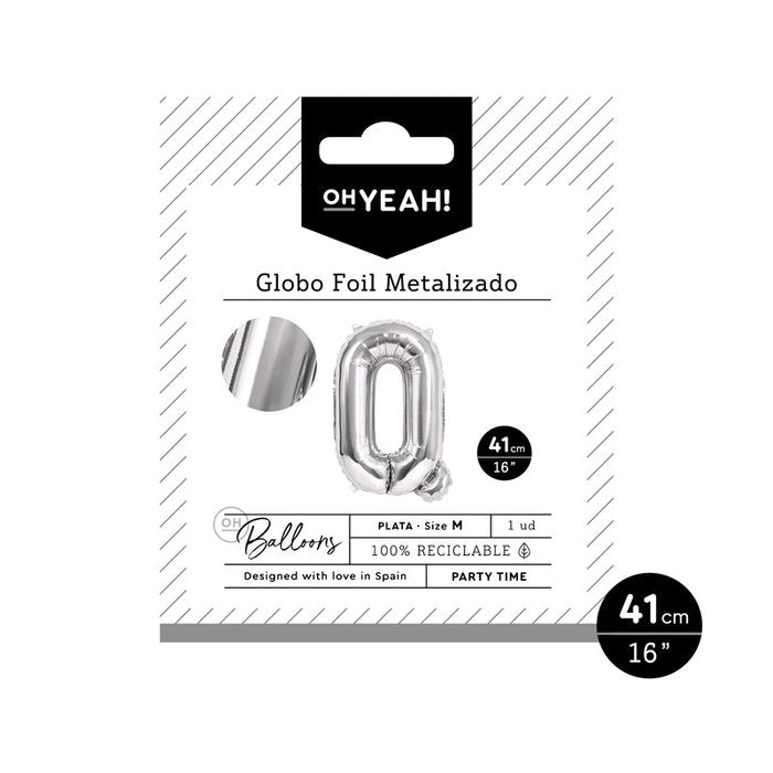 GLOBO POLIAMIDA LETRA Q 41CM-16 PLATA METALIZADO 1 UD | AMBER MOOD OH YEAH | 1 UNIDAD | 8435557704101