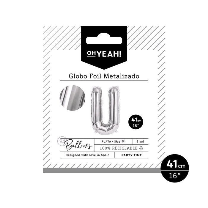 GLOBO POLIAMIDA LETRA U 41CM-16 PLATA METALIZADO 1 UD | AMBER MOOD OH YEAH | 1 UNIDAD | 8435557704149