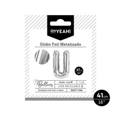 GLOBO POLIAMIDA LETRA U 41CM-16 PLATA METALIZADO 1 UD | AMBER MOOD OH YEAH | 1 UNIDAD | 8435557704149