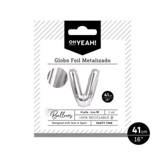 GLOBO POLIAMIDA LETRA V 41CM-16 PLATA METALIZADO 1 UD | AMBER MOOD OH YEAH | 1 UNIDAD | 8435557704156