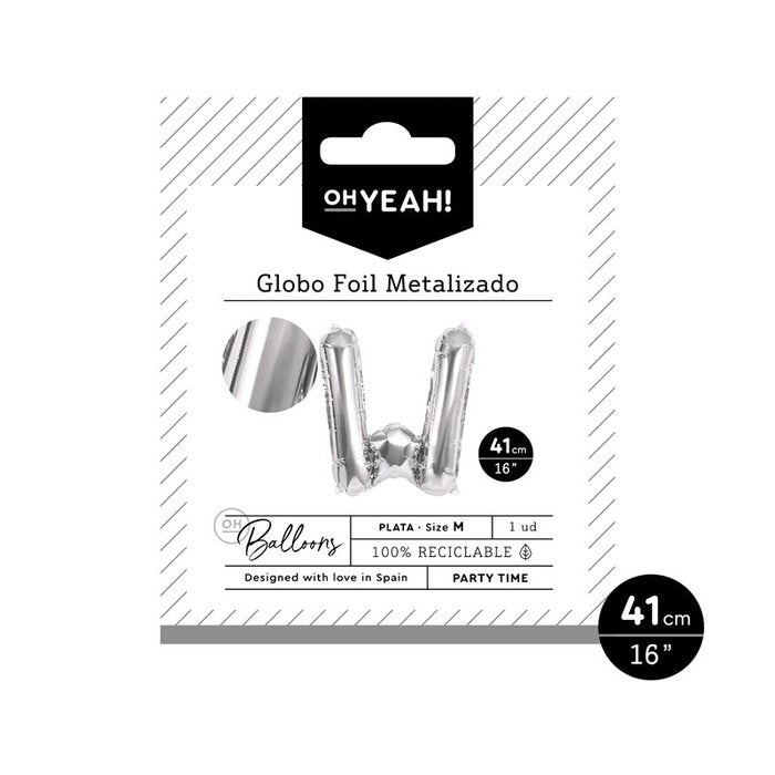 GLOBO POLIAMIDA LETRA W 41CM-16 PLATA METALIZADO 1 UD | AMBER MOOD OH YEAH | 1 UNIDAD | 8435557704163