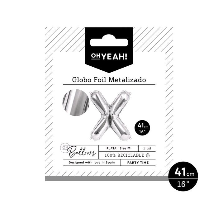 GLOBO POLIAMIDA LETRA X 41CM-16 PLATA METALIZADO 1 UD | AMBER MOOD OH YEAH | 1 UNIDAD | 8435557704170
