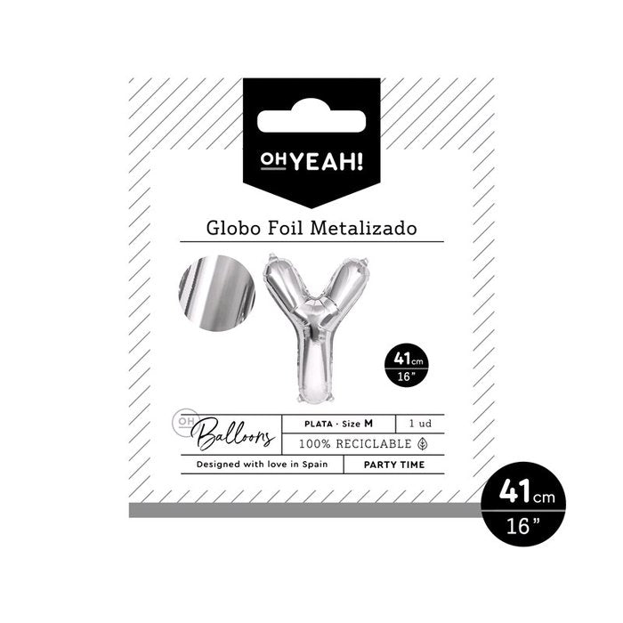 GLOBO POLIAMIDA LETRA Y 41CM-16 PLATA METALIZADO 1 UD | AMBER MOOD OH YEAH | 1 UNIDAD | 8435557704187