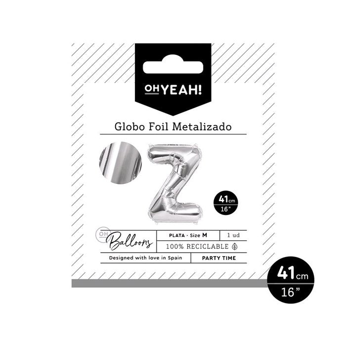 GLOBO POLIAMIDA LETRA Z 41CM-16 PLATA METALIZADO 1 UD | AMBER MOOD OH YEAH | 1 UNIDAD | 8435557704194