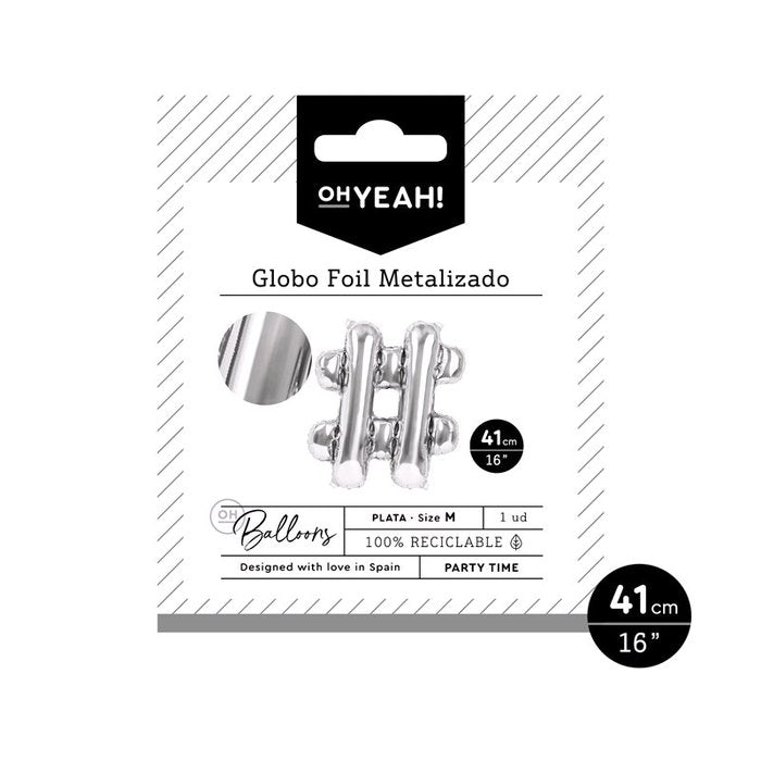 GLOBO POLIAMIDA LETRA # 41CM-16 PLATA METALIZADO 1 UD | AMBER MOOD OH YEAH | 1 UNIDAD | 8435557704200