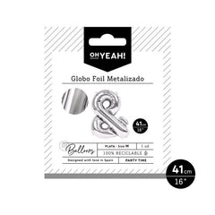 GLOBO POLIAMIDA LETRA & 41CM-16 PLATA METALIZADO 1 UD | AMBER MOOD OH YEAH | 1 UNIDAD | 8435557704217