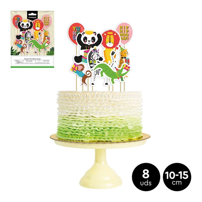 BASE TOPPERS DECORACION TARTA JUNGLE 10-15 CM CARTON+MADERA | AMBER MOOD OH YEAH | ENVASE 12 UDS. UNIDAD | 8435557711789