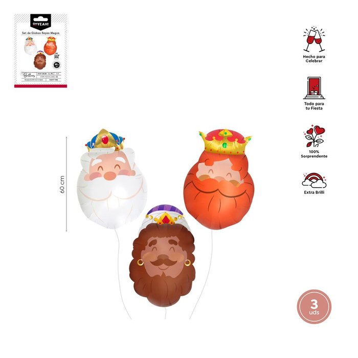 SET 3 UDS GLOBOS REYES MAGOS 37X60CM-14,5X24 | AMBER MOOD OH YEAH | 1 UNIDAD | 28435557715965