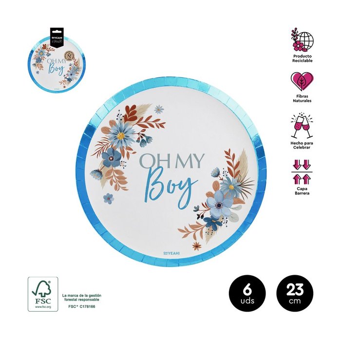 SET 6 PLATOS LLANOS OH MY BOY AZUL PASTEL 23CM CARTON | AMBER MOOD OH YEAH | 1 UNIDAD | 8435557716944