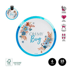 SET 6 PLATOS LLANOS OH MY BOY AZUL PASTEL 23CM CARTON | AMBER MOOD OH YEAH | 1 UNIDAD | 8435557716944