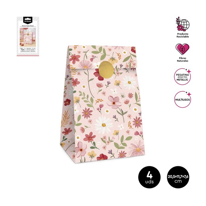 SET 4 SOBRES PAPEL FLORAL ROSA PASTEL 7,5X11,5X20,5CM | AMBER MOOD OH YEAH | 1 UNIDAD | 28435557717341 Imagen principal del producto