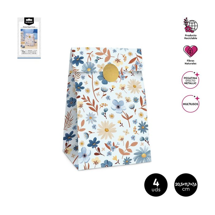 SET 4 SOBRES PAPEL FLORAL AZUL PASTEL 7,5X11,5X20,5CM | AMBER MOOD OH YEAH | 1 UNIDAD | 28435557717358 Imagen principal del producto