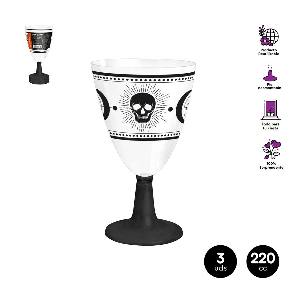 COPA AGUA/VINO CALAVERA REU,PIE NEGRO 220CC BLISTER 3 UDS | AMBER MOOD OH YEAH | 1 UNIDAD | 8435557718320