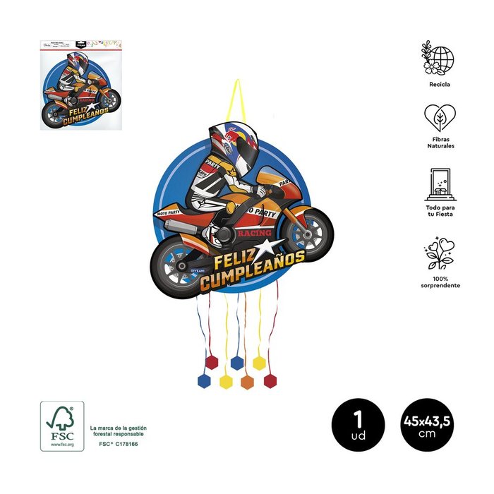 PIÑATA FELIZ CUMPLEAÑOS MOTO 45 X 43,5 CM CARTON | AMBER MOOD OH YEAH | ENVASE 12 UDS. UNIDAD | 8435557722815