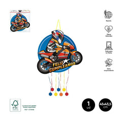 PIÑATA FELIZ CUMPLEAÑOS MOTO 45 X 43,5 CM CARTON | AMBER MOOD OH YEAH | ENVASE 12 UDS. UNIDAD | 8435557722815