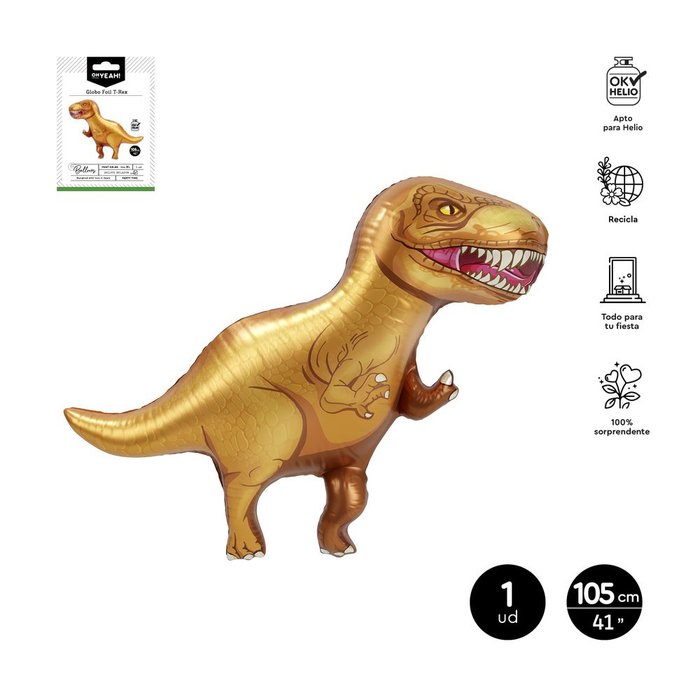 GLOBO FOIL DINOSAURIOS T-REX 100 X 94 CM 35 APTO HELIO | AMBER MOOD OH YEAH | 1 UNIDAD | 8435557724154 Imagen principal del producto
