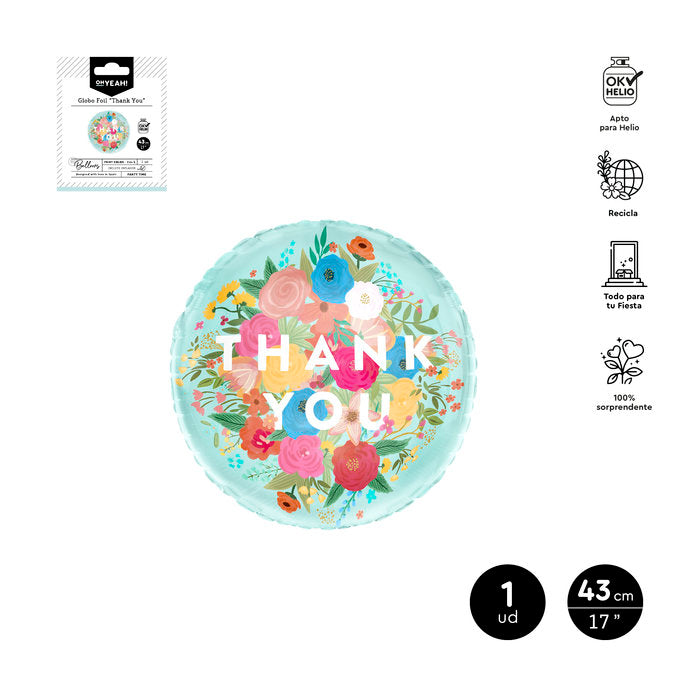 Globo foil Thank You Floral Ø43cm AMBER MOOD OH YEAH