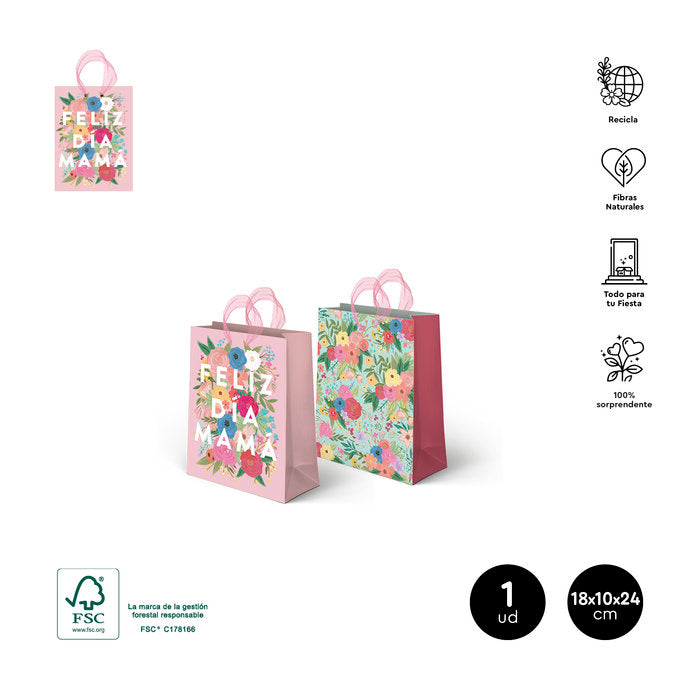 BOLSA FELIZ DIA MAMA FLORAL SURRIDA 18X10X24 CM | AMBER MOOD OH YEAH | 1 UNIDAD | 8435557726103 Imagen principal del producto