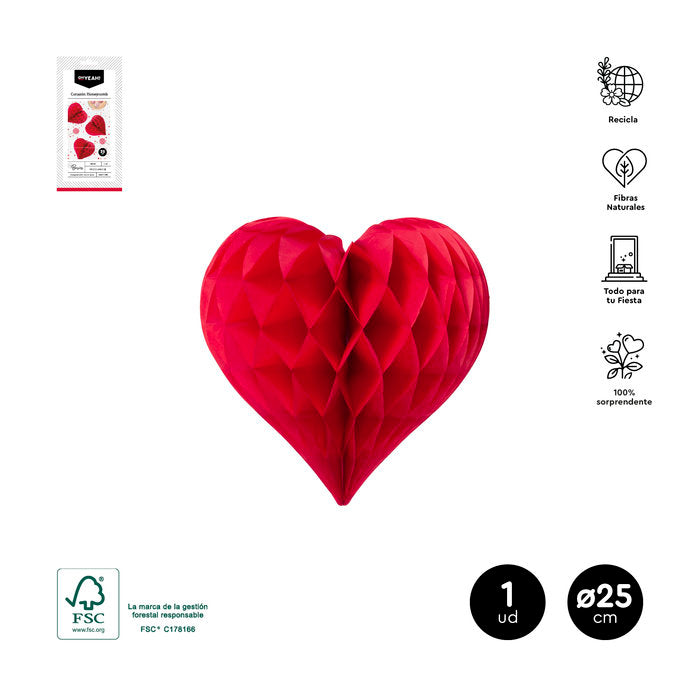 HONEYCOMB CORAZON ROJO Ø25CM PAPEL | AMBER MOOD OH YEAH | 1 UNIDAD | 8435557726899