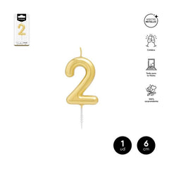 VELA CERA NUMERO 2 ORO 6 CM | AMBER MOOD OH YEAH | 1 UNIDAD | 28435557729672