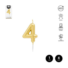 VELA CERA NUMERO 4 ORO 6 CM | AMBER MOOD OH YEAH | 1 UNIDAD | 28435557729696
