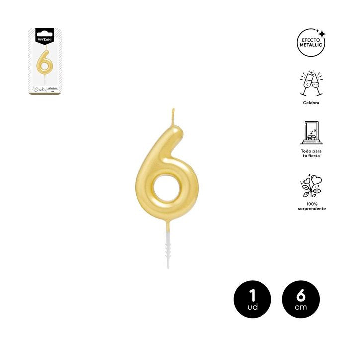 VELA CERA NUMERO 6 ORO 6 CM | AMBER MOOD OH YEAH | 1 UNIDAD | 28435557729719
