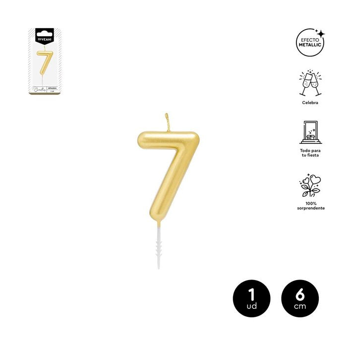 VELA CERA NUMERO 7 ORO 6 CM | AMBER MOOD OH YEAH | 1 UNIDAD | 28435557729726