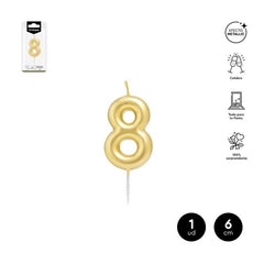VELA CERA NUMERO 8 ORO 6 CM | AMBER MOOD OH YEAH | 1 UNIDAD | 28435557729733