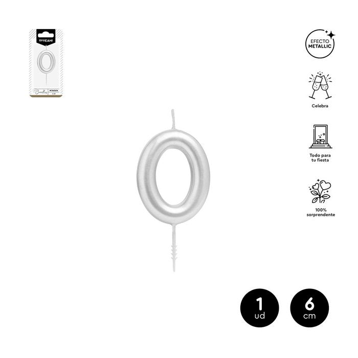 VELA CERA NUMERO 0 PLATA 6 CM | AMBER MOOD OH YEAH | 1 UNIDAD | 28435557729757