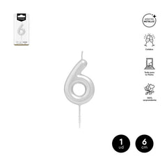 VELA CERA NUMERO 6 PLATA 6 CM | AMBER MOOD OH YEAH | 1 UNIDAD | 28435557729818