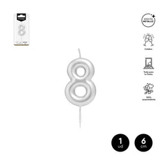 VELA CERA NUMERO 8 PLATA 6 CM | AMBER MOOD OH YEAH | 1 UNIDAD | 28435557729832