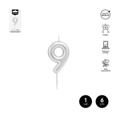VELA CERA NUMERO 9 PLATA 6 CM | AMBER MOOD OH YEAH | 1 UNIDAD | 28435557729849
