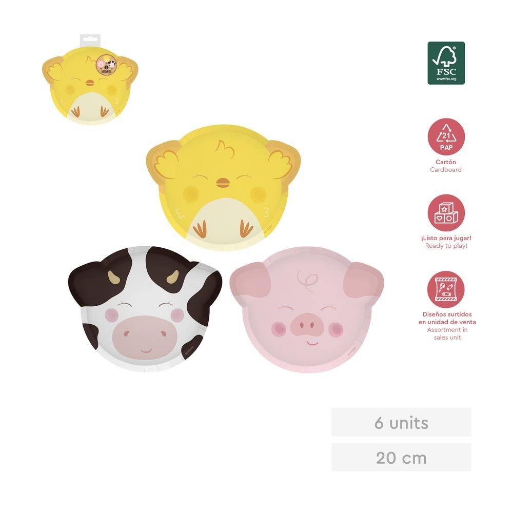 SET 6UDS PLATO LLANO FORMA ANIMALES SURTIDOS 20X25CM CARTON | AMBER MOOD OH YEAH | 1 UNIDAD | 8435557730674 Imagen principal del producto