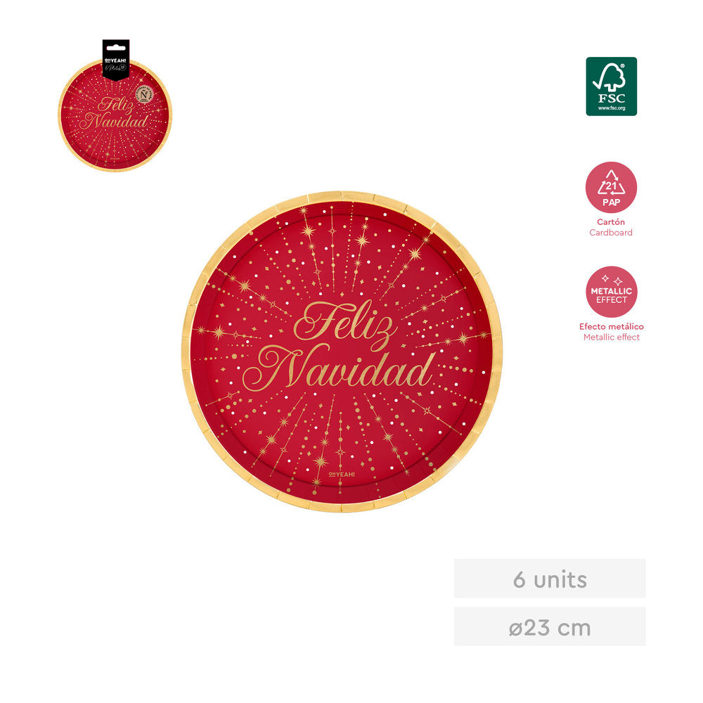 PLATO ROJO FELIZ NAVIDAD Ø23CM 6UDS | AMBER MOOD OH YEAH | ENVASE 24 UDS. UNIDAD | 18435557734440