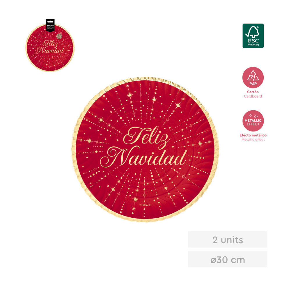 BANDEJA ROJA FELIZ NAVIDAD Ø30CM 2UDS | AMBER MOOD OH YEAH | ENVASE 12 UDS. UNIDAD | 18435557734617