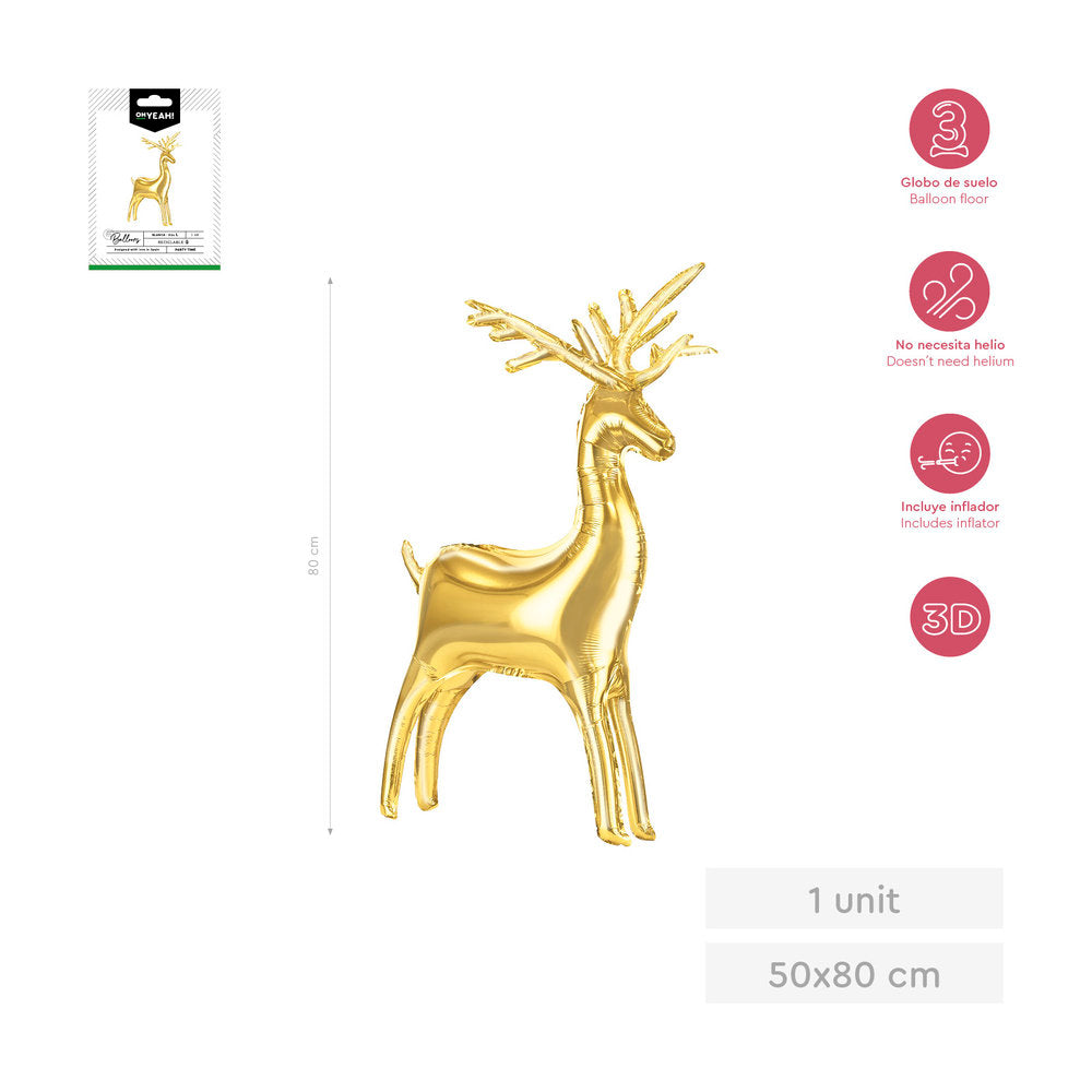GLOBO FOIL RENO DORADO 3D 50X80CM 31 1UD | AMBER MOOD OH YEAH | 1 UNIDAD | 28435557735413