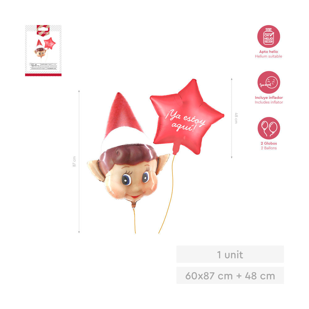 SET 1 GLOBO FOIL ELFO 87CM + 1 GLOBO ESTRELLA 48CM | AMBER MOOD OH YEAH | 1 UNIDAD | 28435557735529 Imagen principal del producto