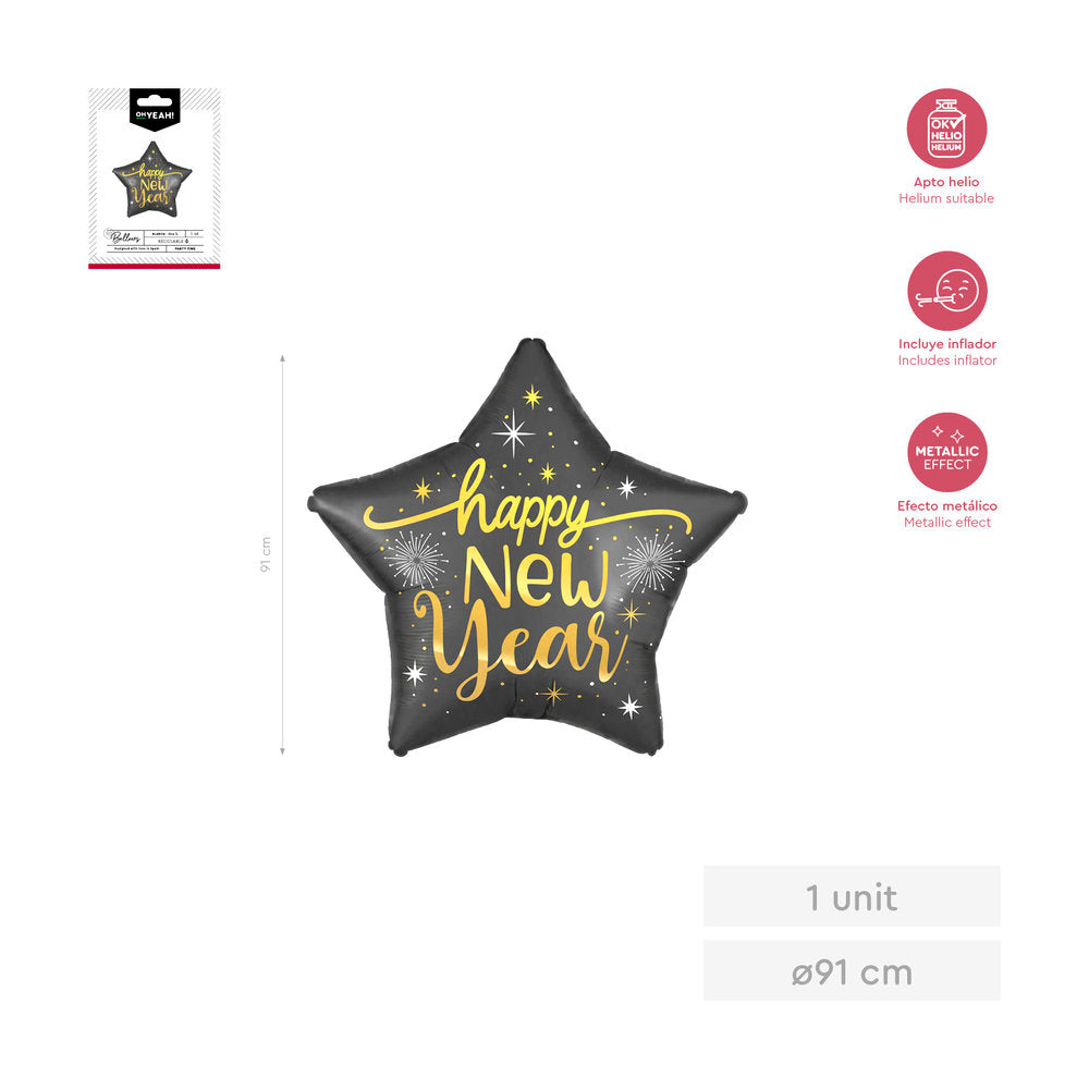 GLOBO FOIL ESTRELLA HAPPY NEW YEAR 91CM 1 UD | AMBER MOOD OH YEAH | ENVASE 12 UDS. UNIDAD | 28435557735581