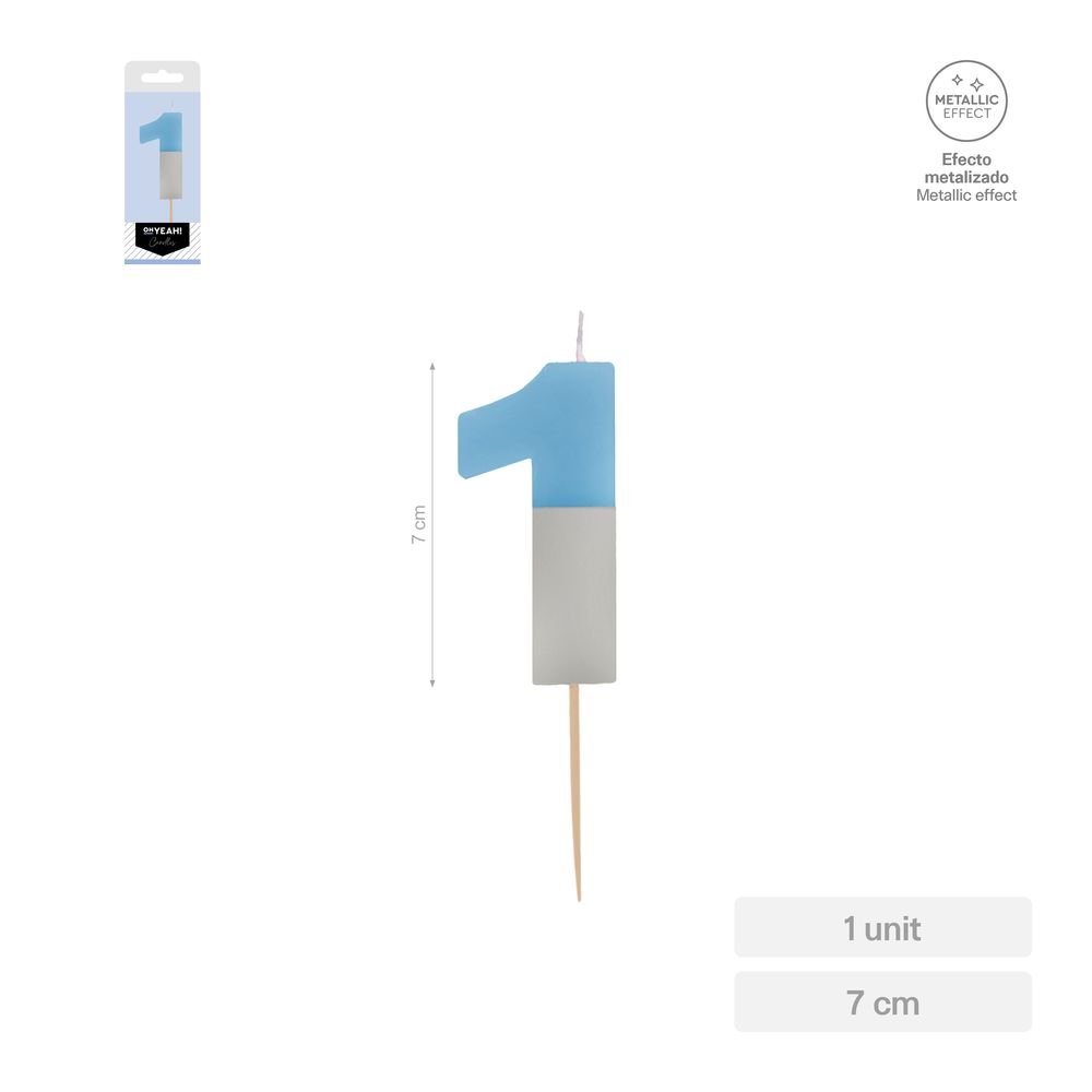 Vela Nº1 Bicolor Azul Plata 7 cm Amber Mood Oh Yeah