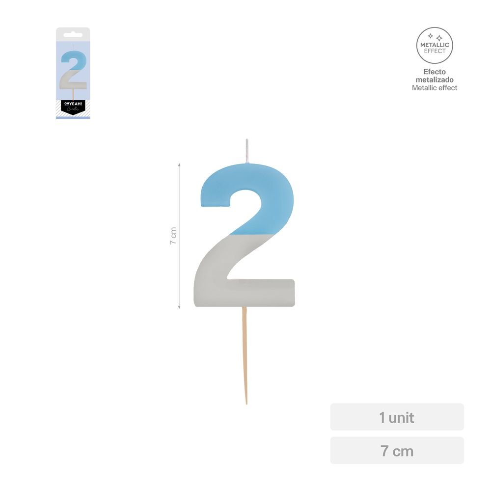 Vela Nº2 Bicolor Azul Plata 7 cm AMBER MOOD OH YEAH
