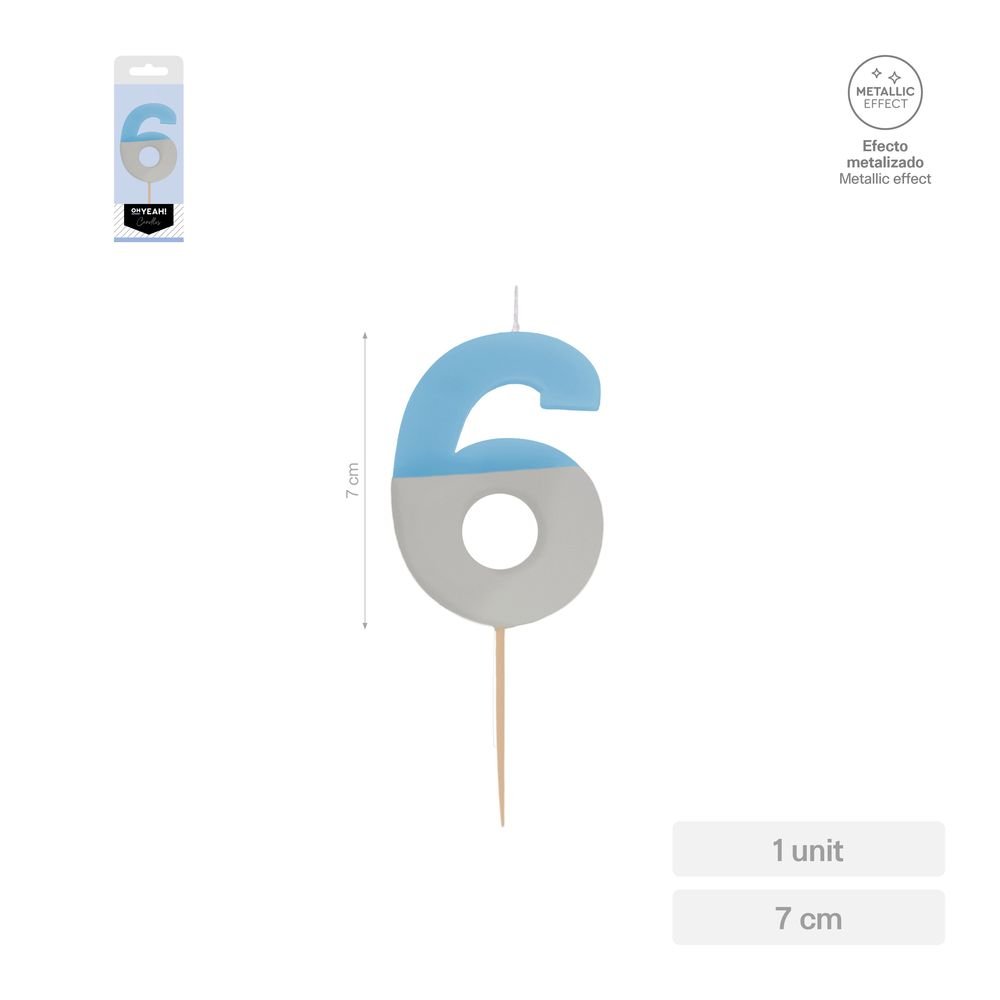 Vela Nº6 Bicolor Azul Plata 7 cm Amber Mood Oh Yeah