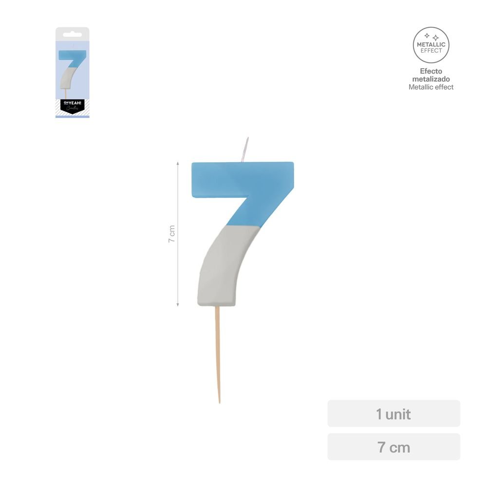 Vela Nº7 Bicolor Azul Plata 7 cm AMBER MOOD OH YEAH