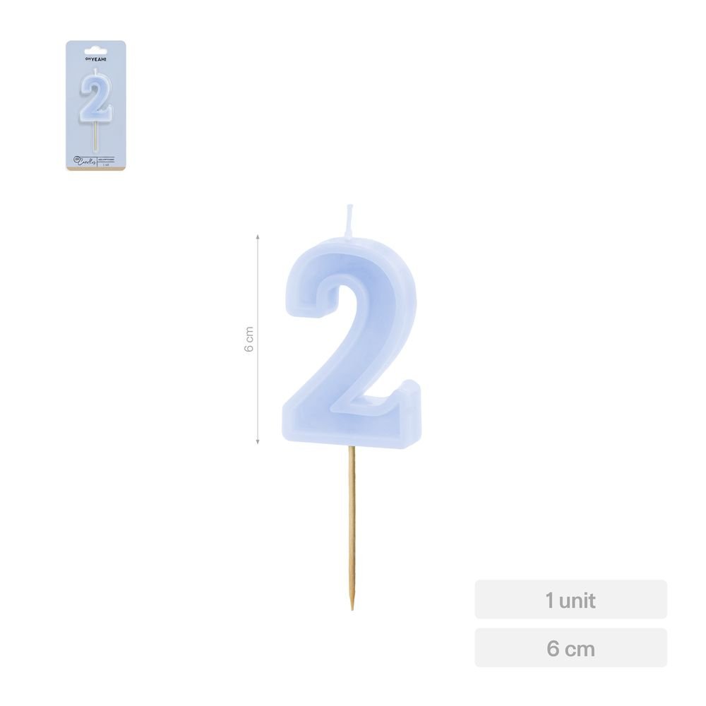 Vela Nº2 Borde Relieve Azul 6 cm Amber Mood Oh Yeah
