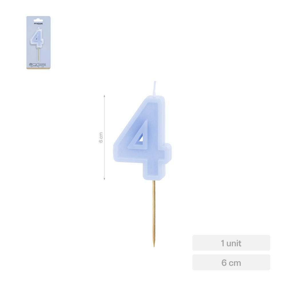 Vela Nº4 Borde Relieve Azul 6 cm Amber Mood Oh Yeah